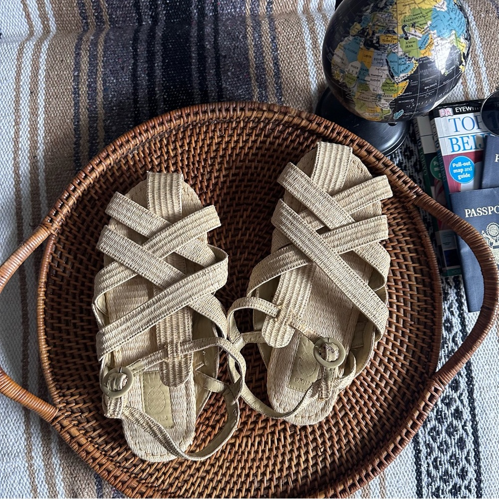 FARM RIO Raffia Woven Tan Vegan Zig Zag Boho Fisherman Sandal Size 12 - Picture 10 of 13